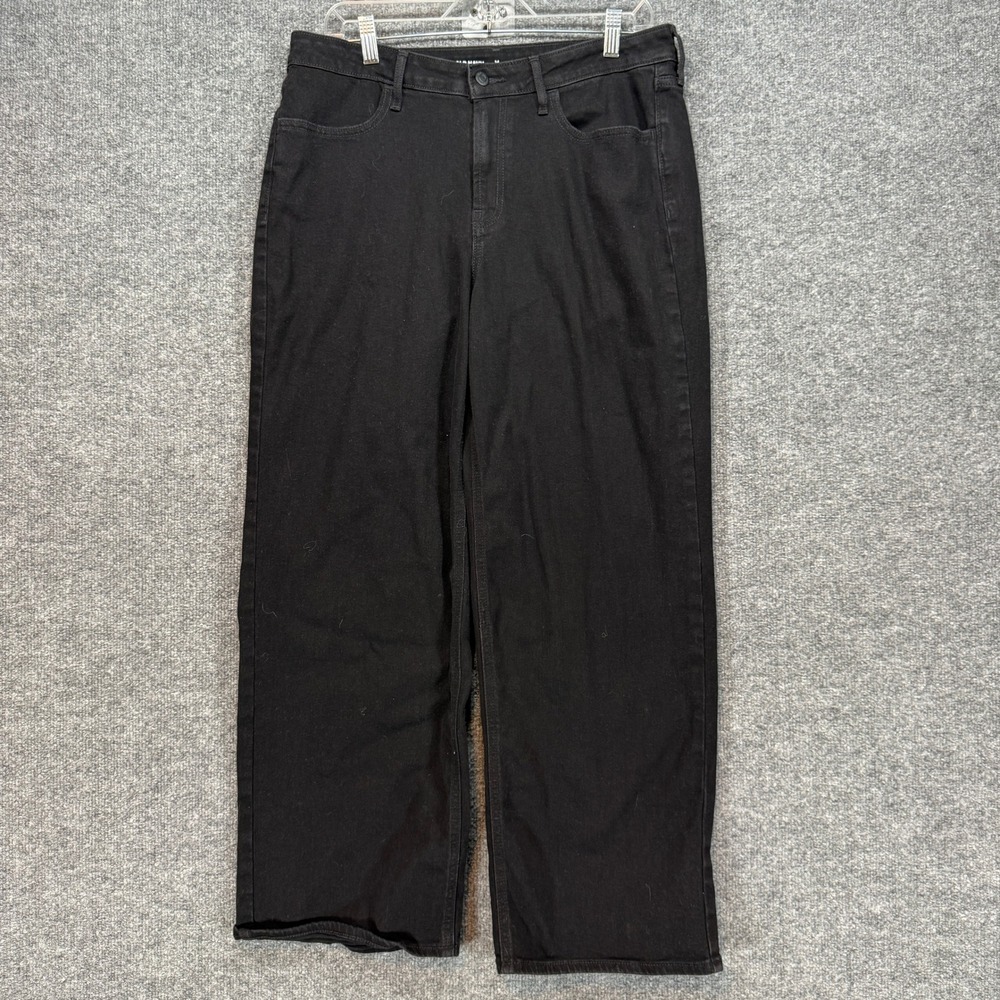 Old Navy Wow Wide Leg Jeans Women 14 Short Black High Rise Stretch Denim Plus Sz
